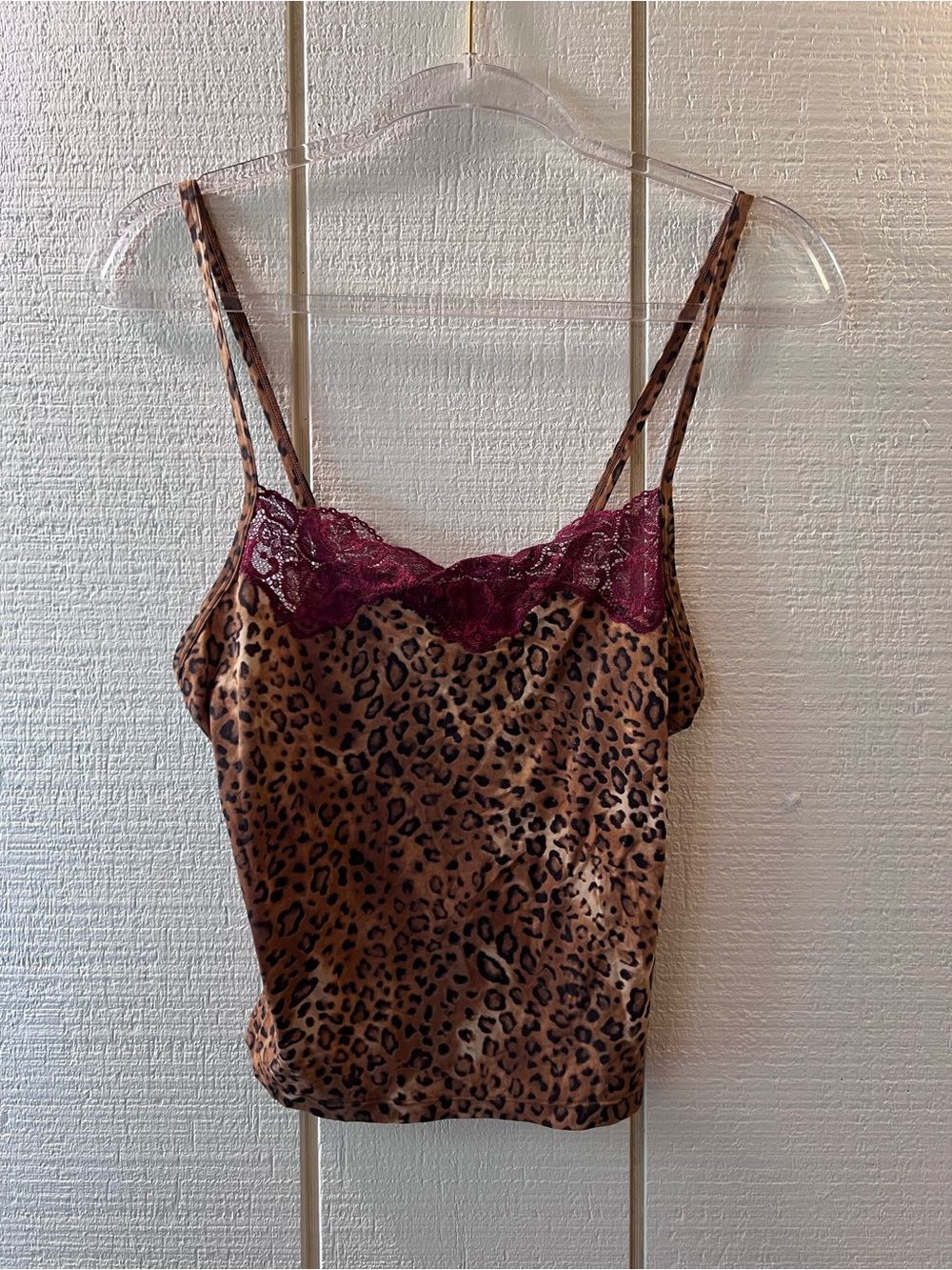 Wonderbra Leopard Print Camisole with Wine Lace Trim